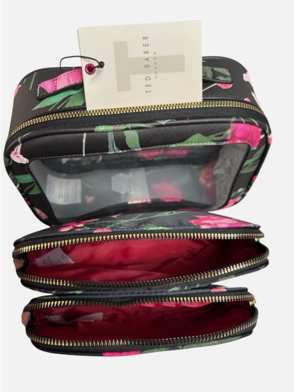 Ted Baker NWT 3 Piece Cosmetic Bags Pouch Set Black Floral $75 Retail - Picture 6 of 11